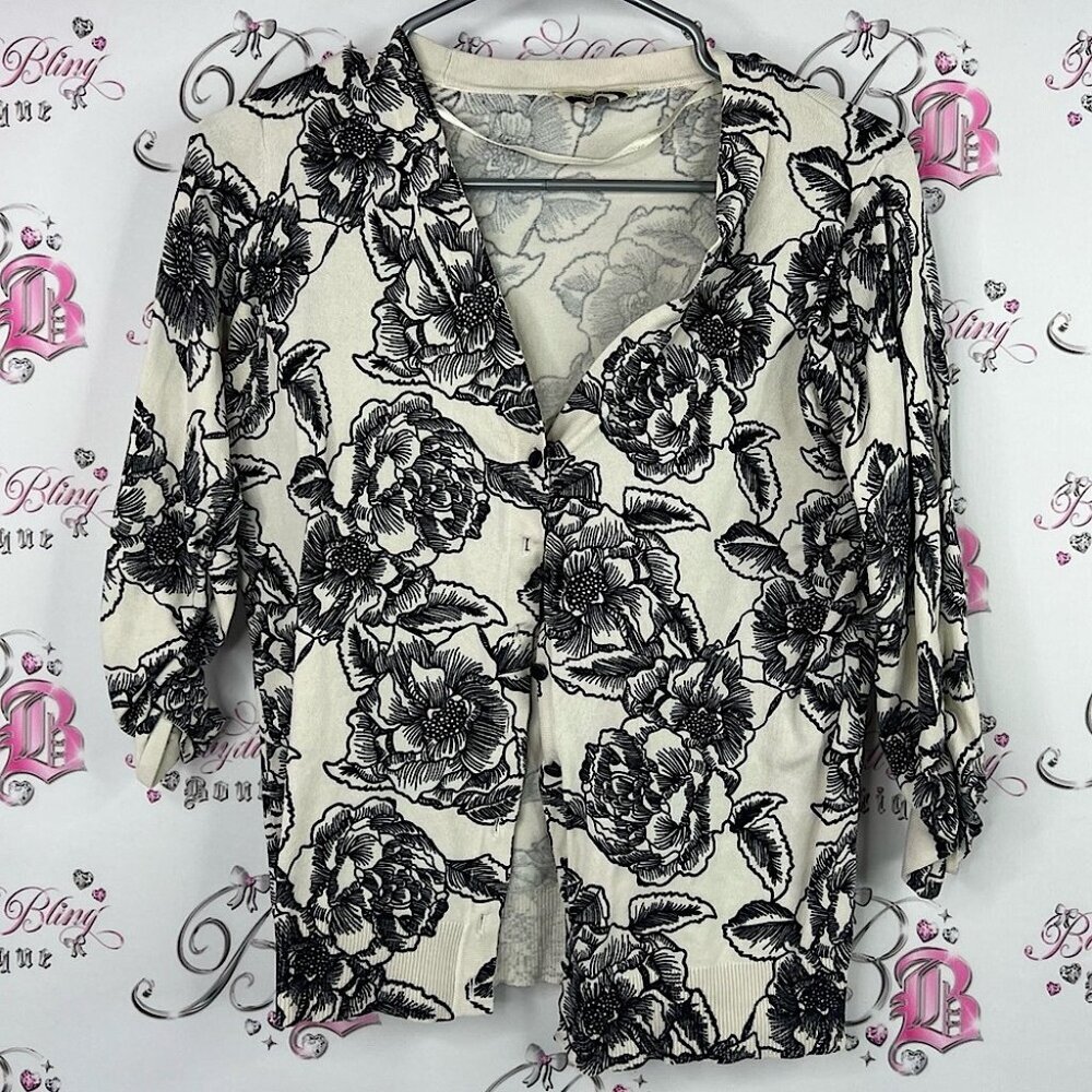 Denver Hayes cardigan flowers button up Black Floral Women's Blouse